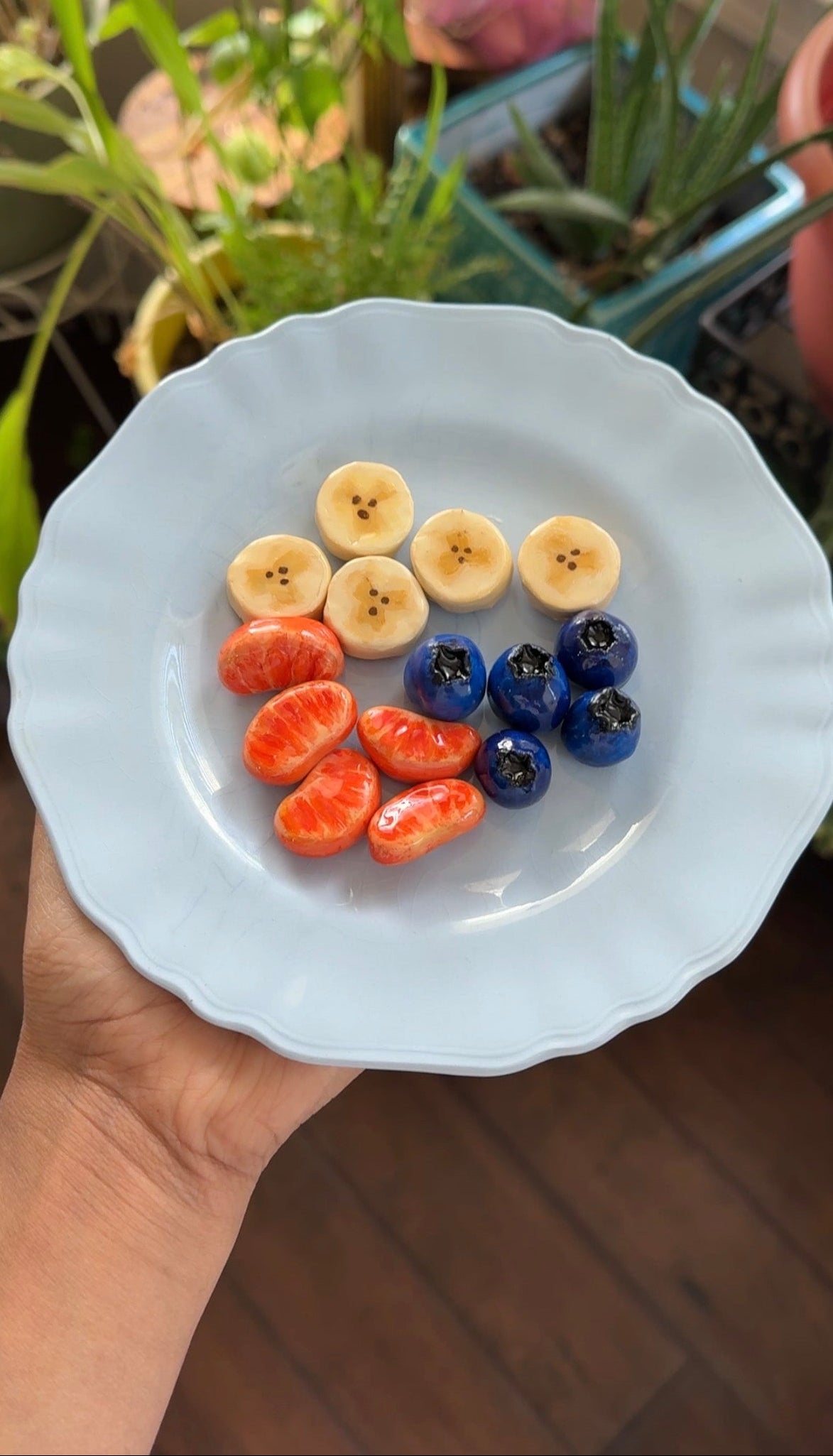Handmade Clay Fruit Magnet Set | Blueberry, Tangerine/Orange, Banana