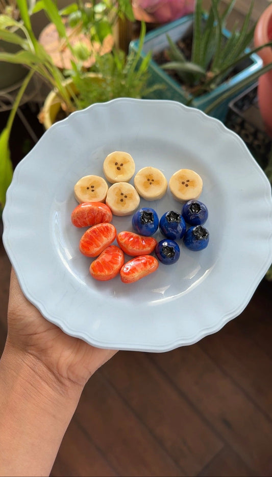 Handmade Clay Fruit Magnet Set | Blueberry, Tangerine/Orange, Banana